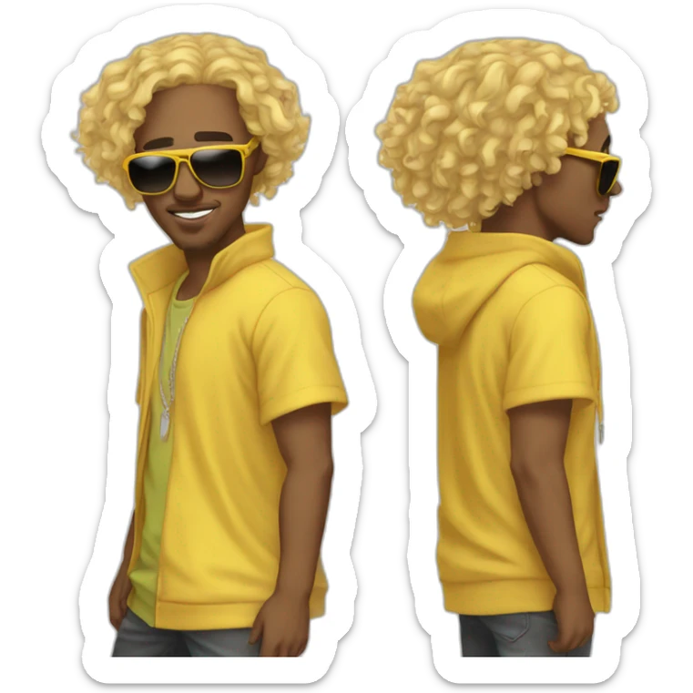 laylow french rapper with sunglasses and yellow shirt, mixed race with curly blond hair sticker