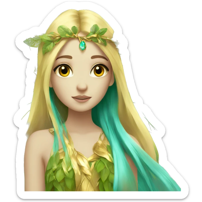 Beautiful, leaf, fairy, gold, turqoise, green, long hair, big wings sticker