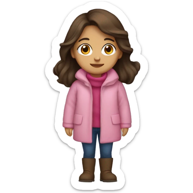 winter, christmas, hispanic, long brown hair, girl, brown eyes, child, full body,  pink coat sticker