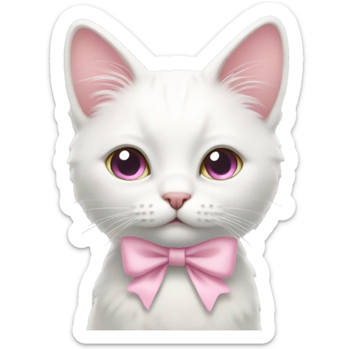 Isolated White cat with pastel pink bow and pastel pink eyes sticker