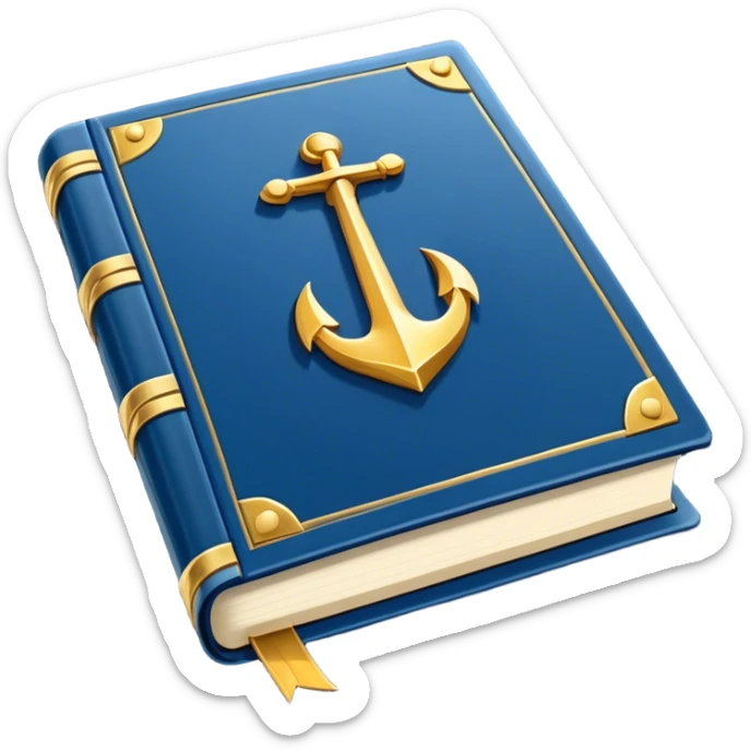Un libro azul navy con detalles dorados, bordes metálicos y un engranaje dorado con una flecha ascendente como productividad en la portada, irradiando productividad, estrategia y éxito en movimiento sticker