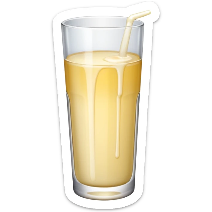 the drink is white, the glass is narrow and tall and There is only white liquid inside,photo realistic sticker