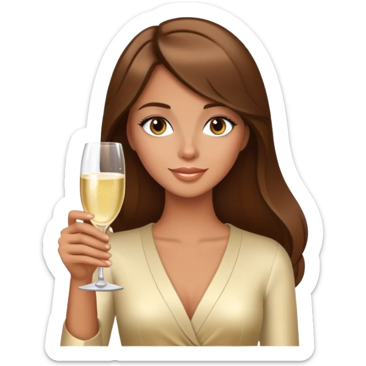 Slightly tan tall beautiful girl with brown hair and champagne glass sticker