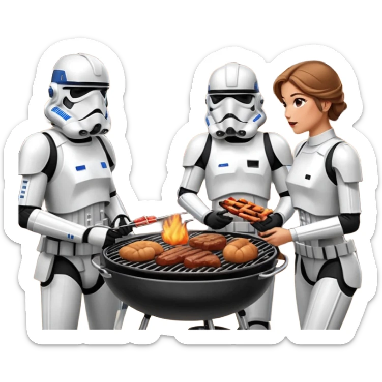 Stormtroopers enjoying a bbq and talking to hot Star Wars girls sticker