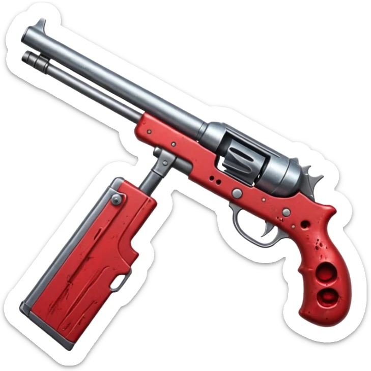  a bloody shotgun pointed out to shoot from the cameras perspective. In the style of your bloody skull art work. Overhead as if you were the person holding the shotgun sticker