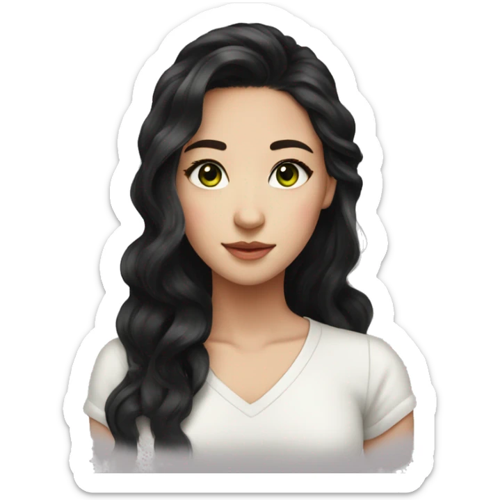 Beautiful girl,Black hair,wavy hair，long hair,geeen eyes,Chinese sticker