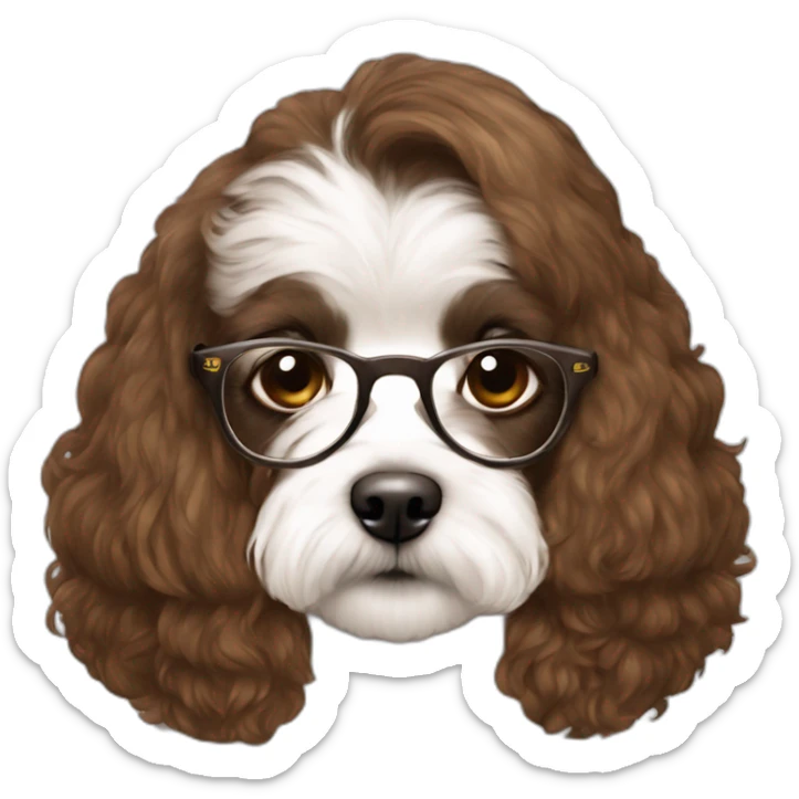 Long straight brown hair, eyeglassed turkish girl with white maltipoo sticker
