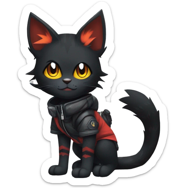 Edgy Shy Anthro boyish cool pretty dark black Litten-Pokémon-cat-fursona techwear sticker