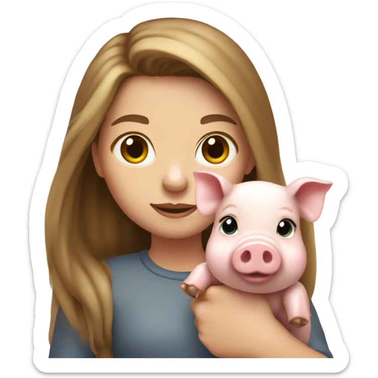 Girl with long brown hair and blonde highlights holding pet pig sticker