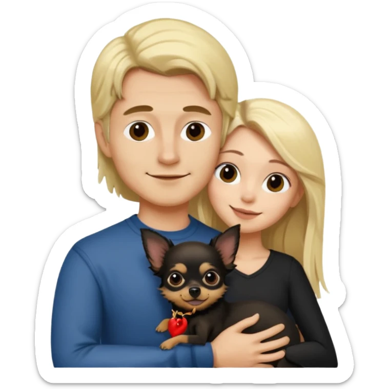 Hombre con pelo largo rubio chica de pelo castaño oscuro  y chihuahua negro amor sticker