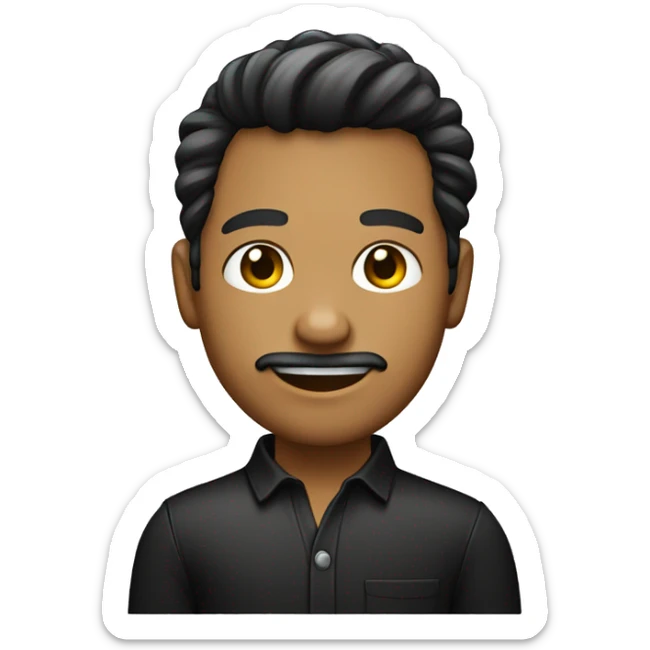 Diseñador de tono de piel blanco, cabello negro con cara seria y camisa negra sticker