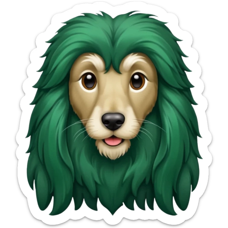 dark green dog extra furry afghan hound. The dog fur is totally dark green sticker