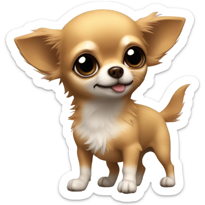 Gold-brown, fuzzy Chihuahua plaing with an black chihuahua who dosent have much furr sticker