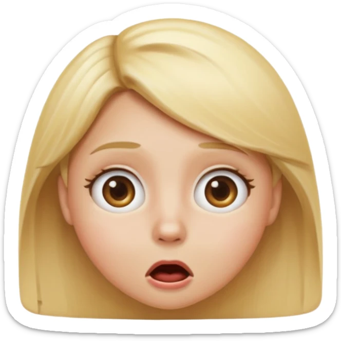 shocked blonde emoji, apple emoji style, round face, expressive eyes, shocked, clean, no text sticker