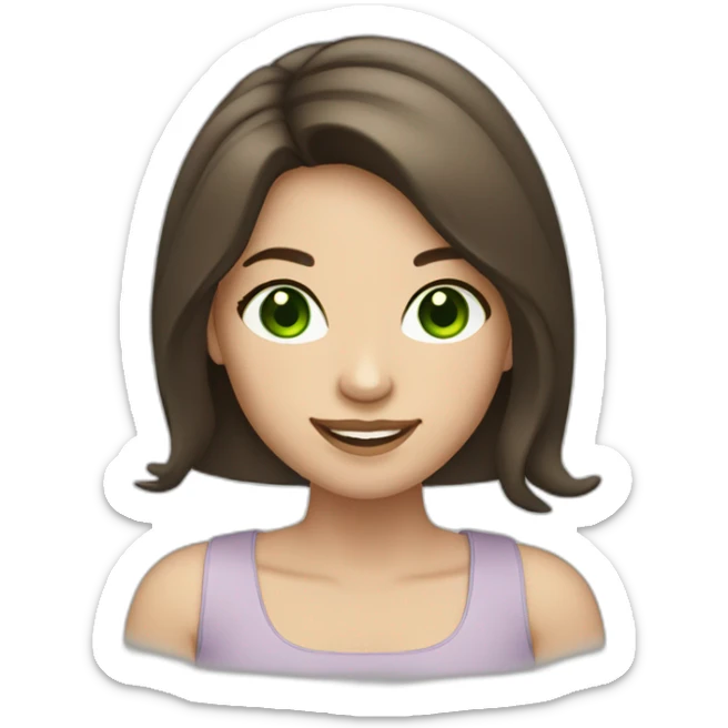 light-skinned girl with shoulder-length dark brown hair and green eyes winking sticker