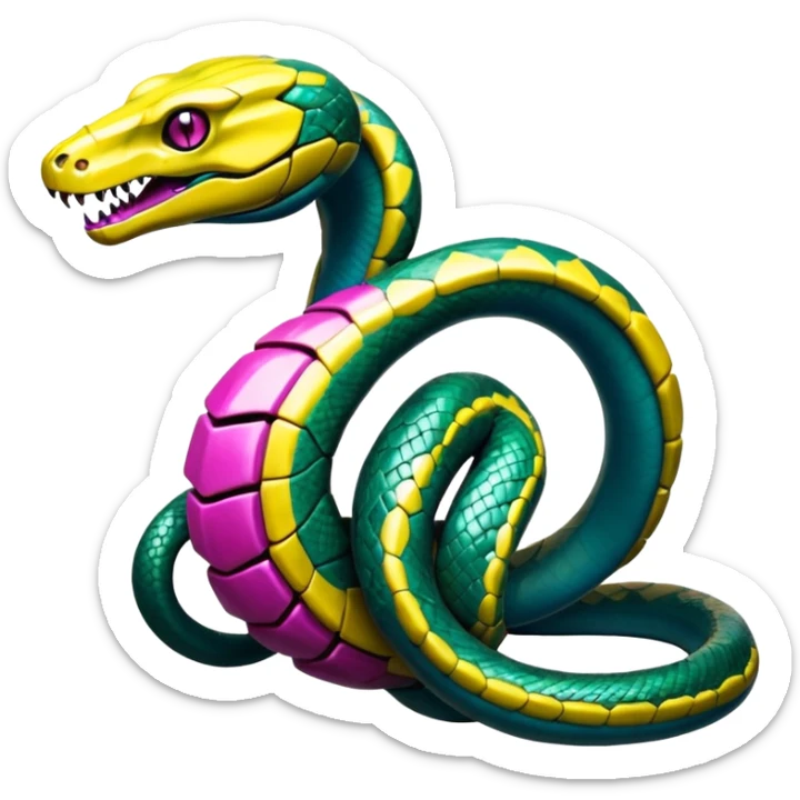 Edgy badass toxic poisonous snakey shaky cool awesome epic sapphire emerald citron topaz magenta radioactive faulty rue ruby Tropical Futuristic Modern Mecha-Fakémon-hybrid-creature (full body)  sticker