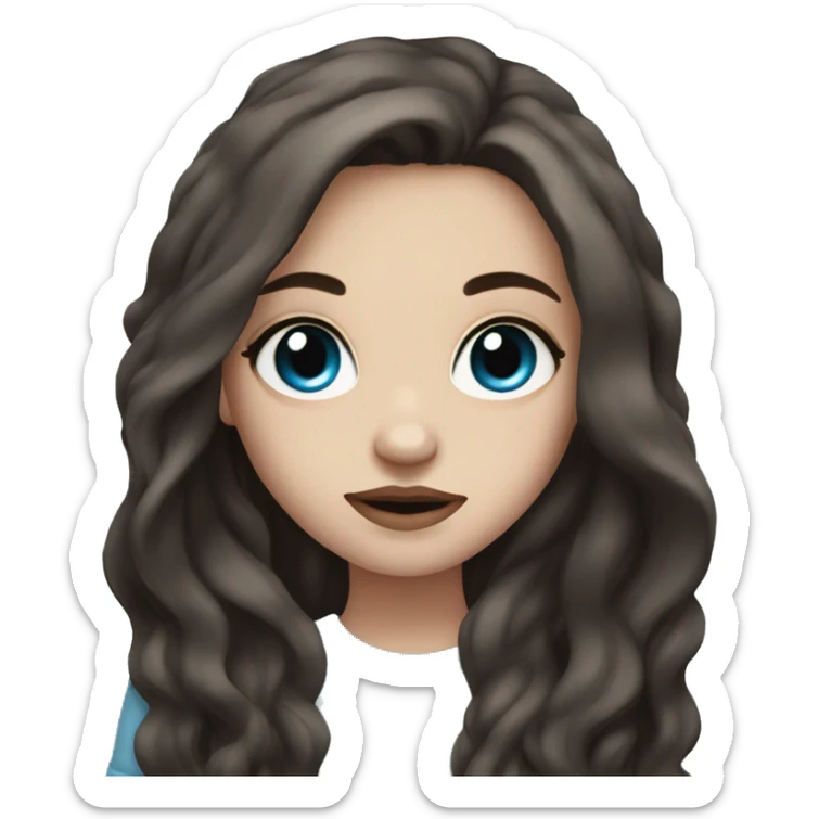 Feminine girl with pale skin, blue eyes, dark brown long hair and tattoos on her arms sticker