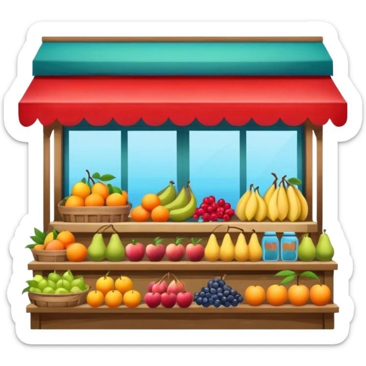 vibrant market stall with fruits and products in an old shop window sticker