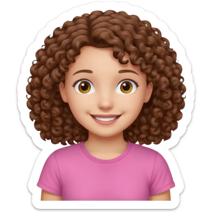 Young girl with curly hair and a pink T-shirt, looking happy  sticker