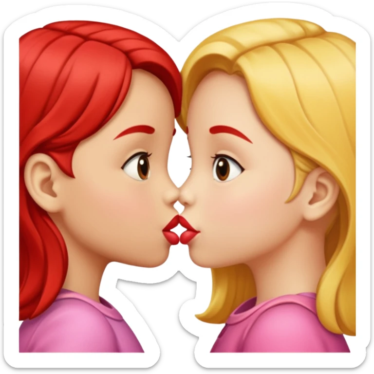 two 5 year old gals about to kiss on the lips, lips extremely close but not touching sticker