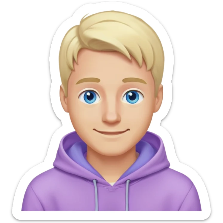 smiling blonde man with blue eyes in a lilac hoodie sticker
