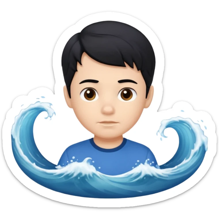 Siyah saçlı saçları öne doğru dalgalı bir şekilde beyaz tenli kahverengi gözlü küçük erkek çocuk sticker