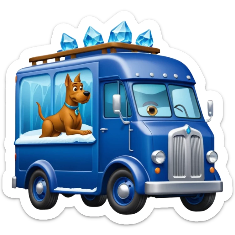 shiny crushed-dark-blue crystal body frozen Scooby Doo 1912 antique long-wheelbase cab over durable trails low rider moving truck  sticker