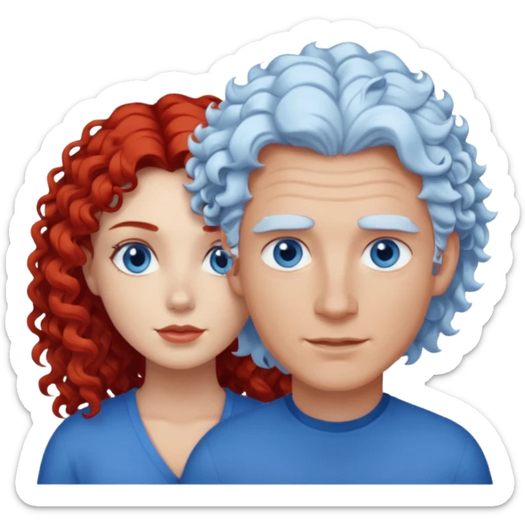 Homme cheveux blanc courts yeux bleu + femme rousse cheveux longs bouclés yeux bleu sticker
