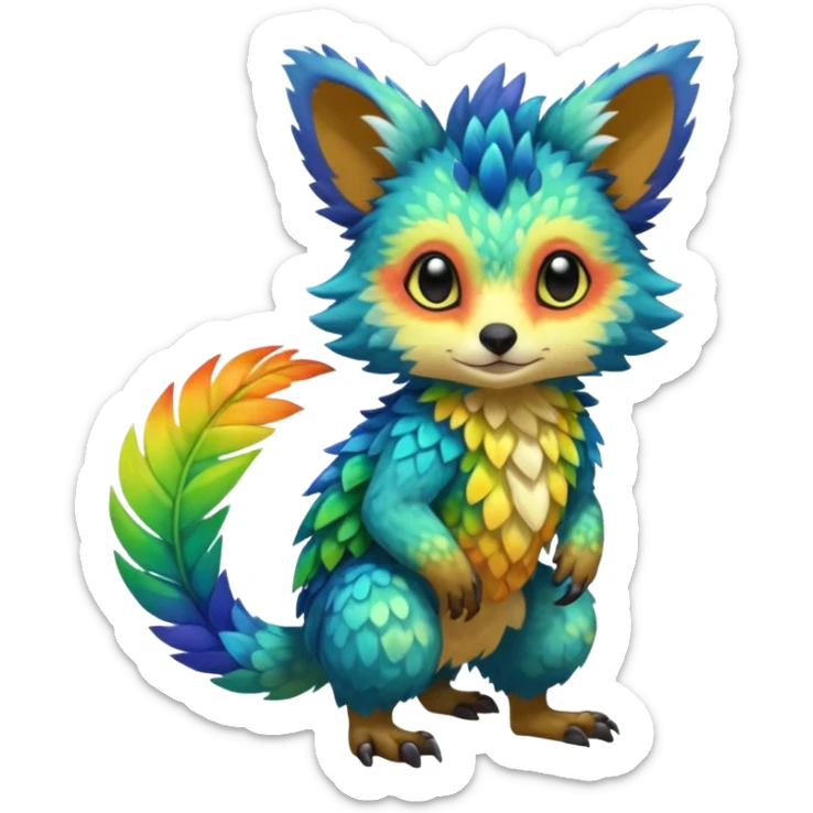 Colorful tropical exotic cute cool beautiful shiny beautiful fantasy-Trico-Cacomistle-oncilla-animal-Fakémon-hybrid-fursona (full body) sticker