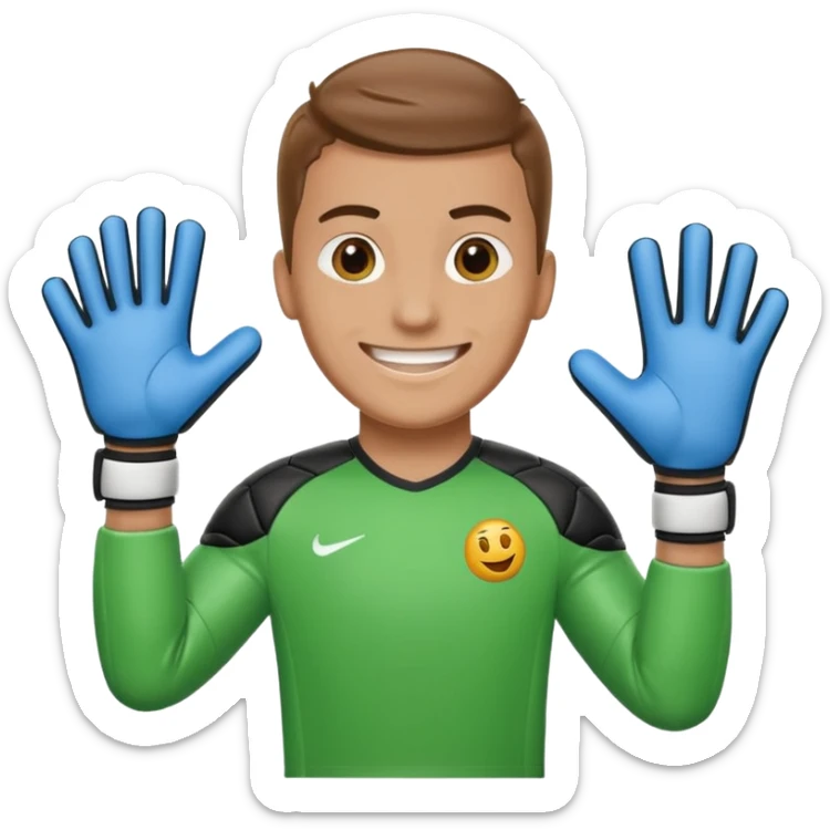 Football goalkeeper gloves with man goalkeeper and small emoji sticker
