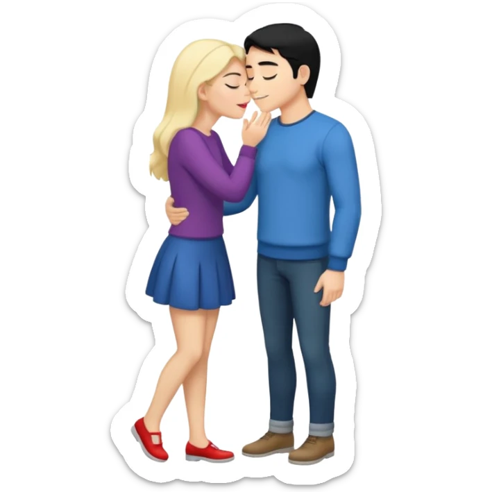 couple kissing black hair man blonde woman full body sticker