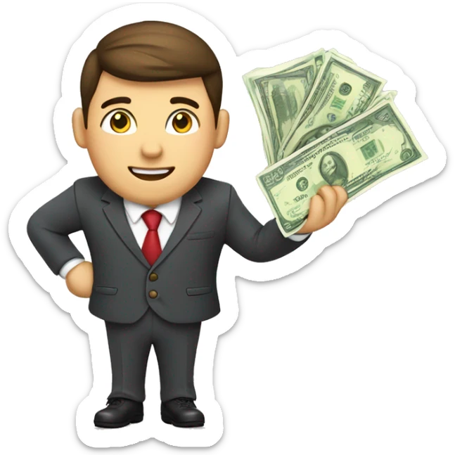 finance bro in suit holding money.  European ethnicity. full body including legs sticker