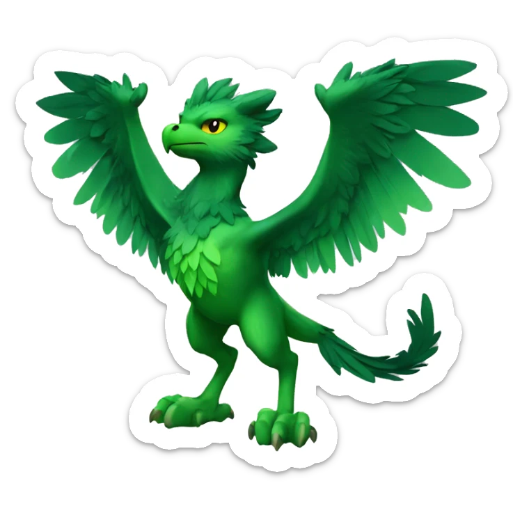Full-body green gryphon with wolf-body with a beak for its mouth and wings sticker
