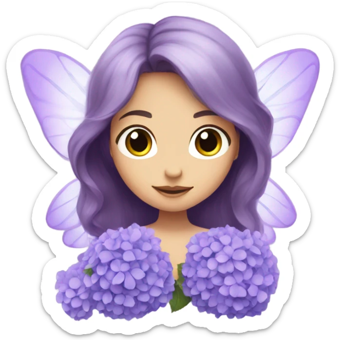 Hydrangea, girl, long hair, purple, fairy, big wings sticker