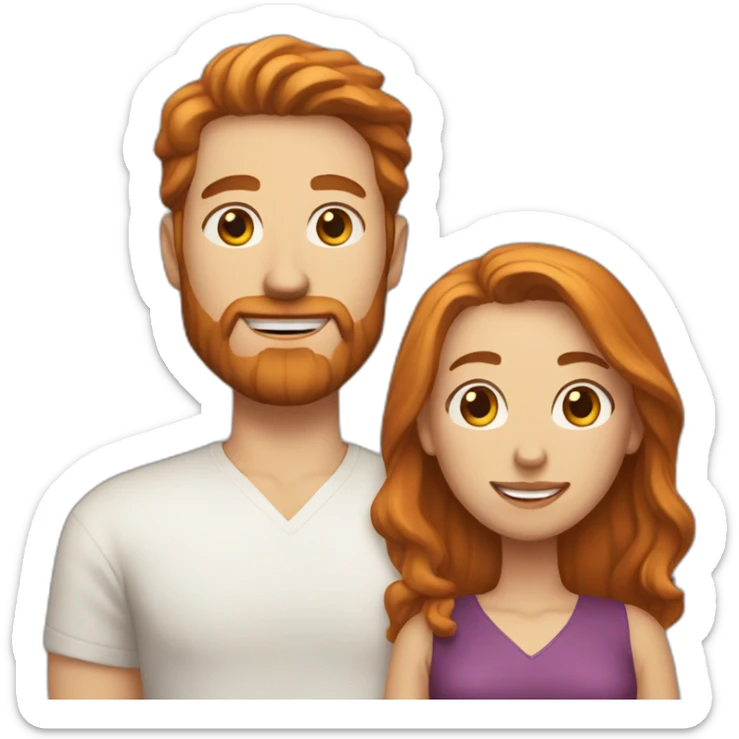 Bearded white man with very short dark hair and girlfriend with long ginger hair sticker