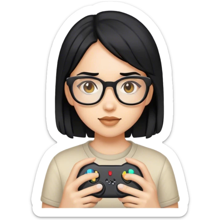 gamer, black hair girl with glasses sticker