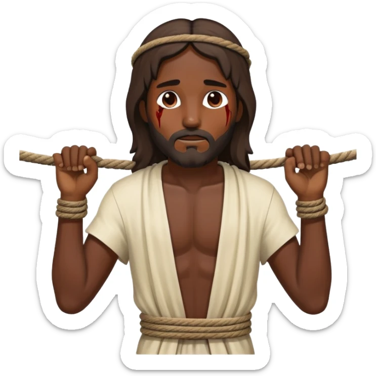 Dark skin christ Jesus tied to ropes with injuries  sticker