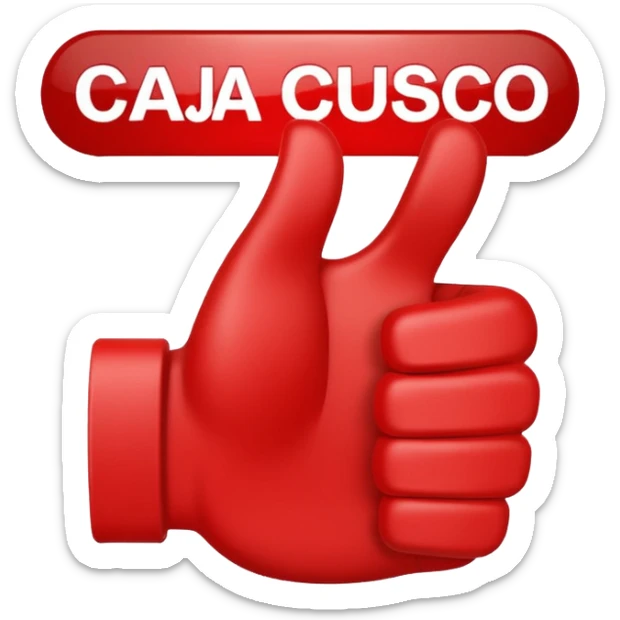 crea un dedo de like en color rojo al centro debe ir la frase "caja cusco" sticker
