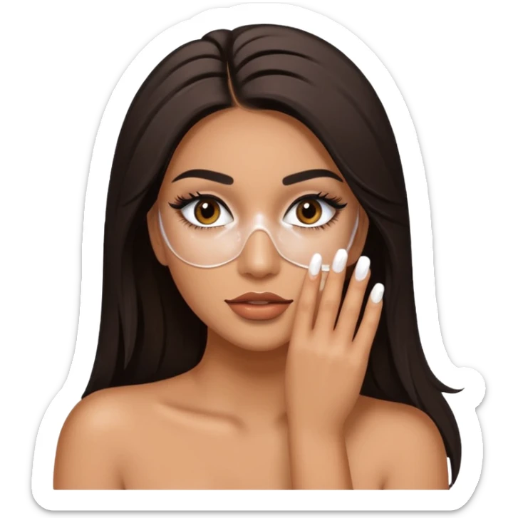 Baddie Latina emoji with fake lashes and white nails with white liquid covering her face sticker