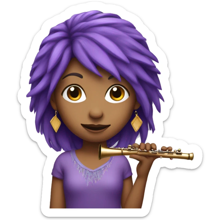 Girl with purple hair holding a flute with a feather in her purple hair sticker