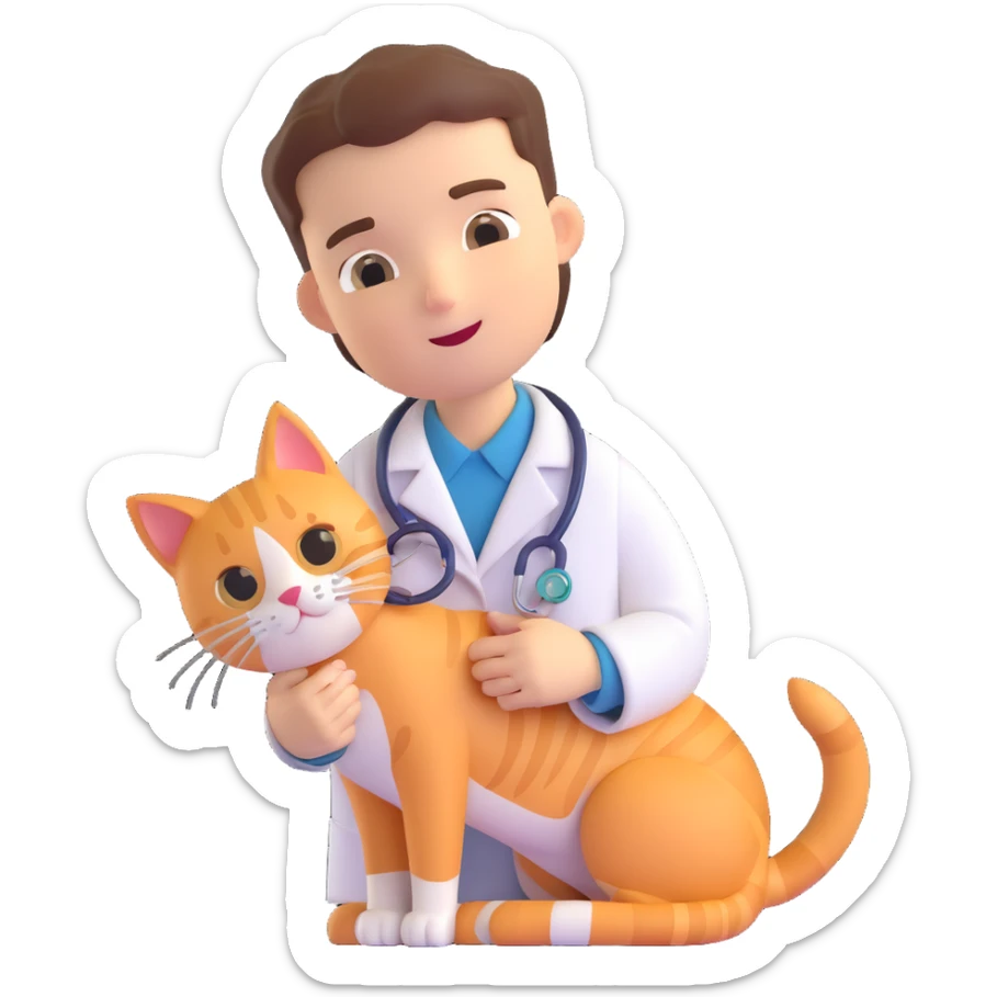 veterinarian examining a cat sticker