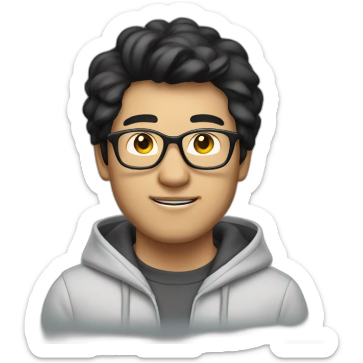 Dale, Chinese male, black hair, glasses, hoody, looking smart sticker