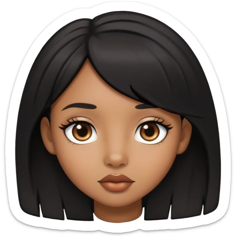 light brown skin girl with small lips, black layered hair, and doe eyes sticker