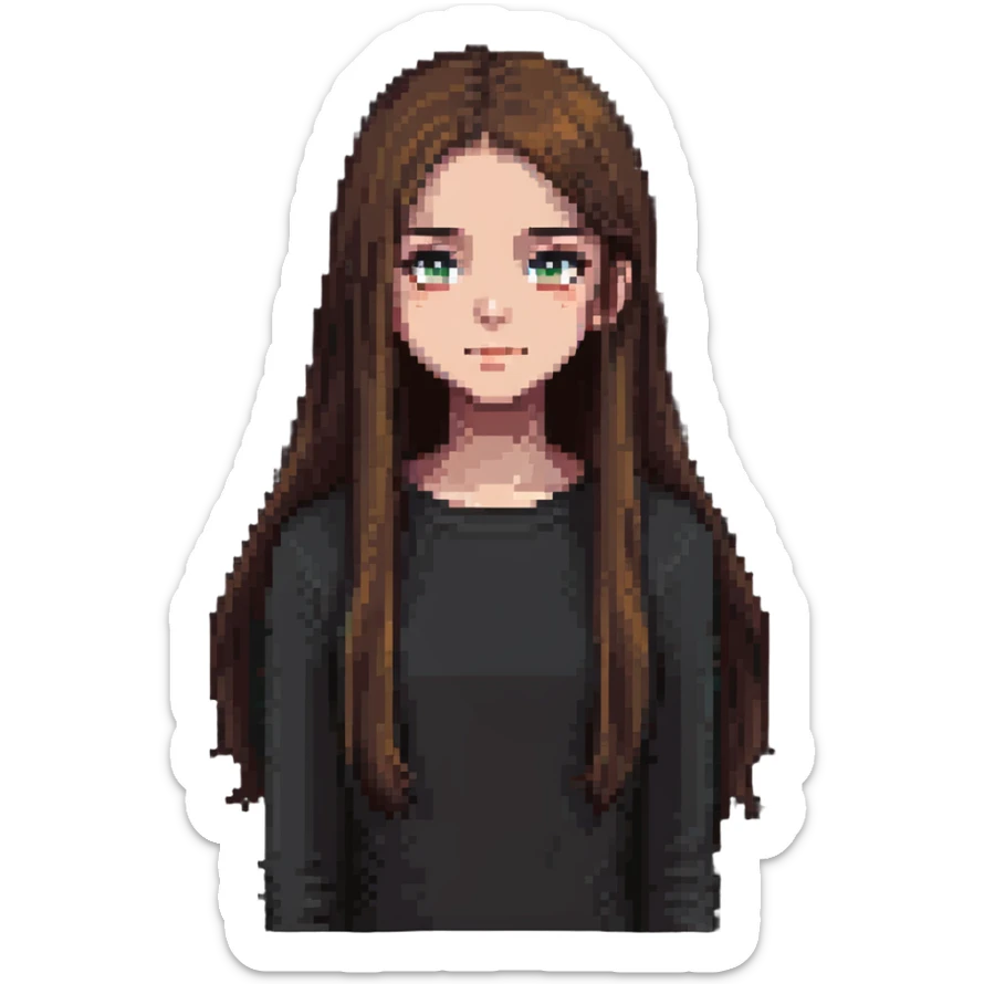 A girl with long, straight brown hair sticker