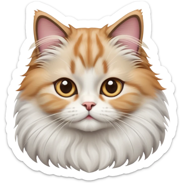 cinematic-adorable-big-eyed-fluffy-ragdoll-cat-portrait-emoji,-head-tilted-playfully-with-a-sweet-expression,-fluffy-white and grey-fur,-simplified-yet-irresistibly-cute-features-with-large,-expression, solid ginger persian cat sticker