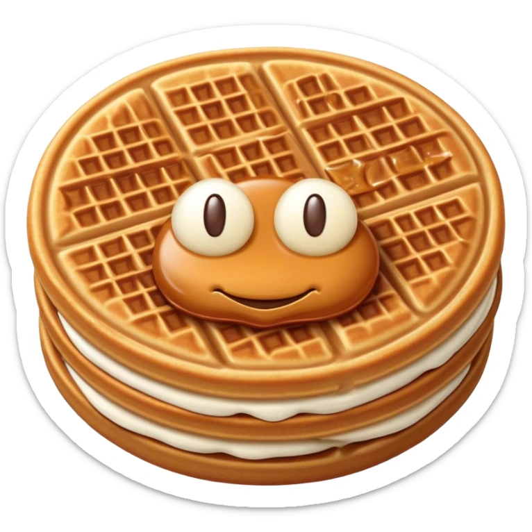 Cinematic Realistic Stroopwafel Dessert Emoji, depicted as a delicate caramel-filled waffle cookie rendered with crisp textures and warm, inviting lighting. sticker