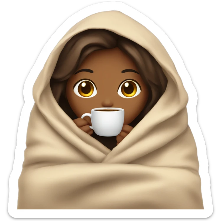 girl inside a blanket sipping coffee eyes closed sticker