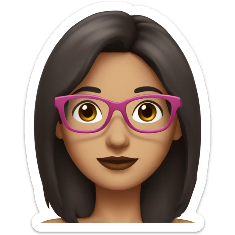 brunette woman with brown eyes, black hair color with pink glasses sticker