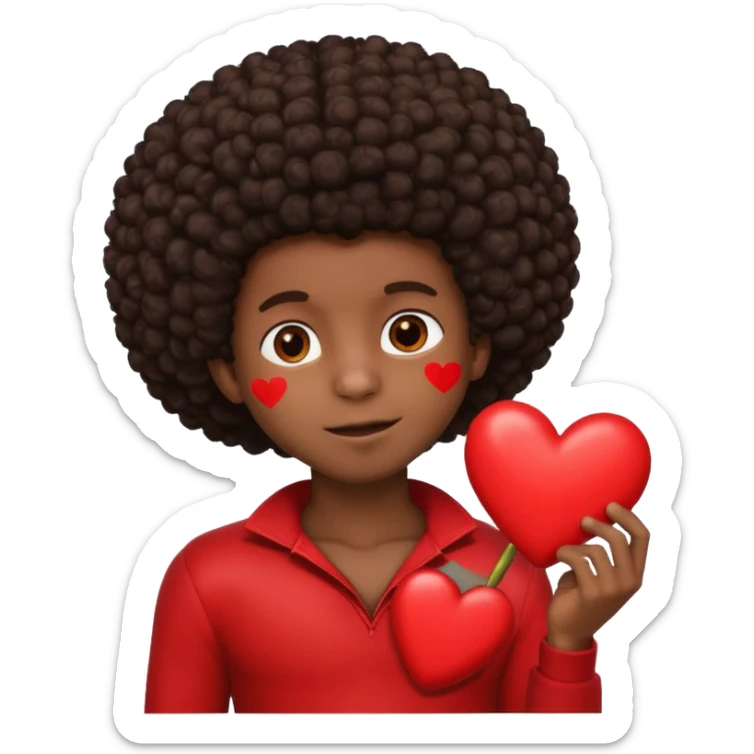 I want a black boy with chocolate skin and an afro holding a heart close to his chest as if to present it to someone he loves. sticker