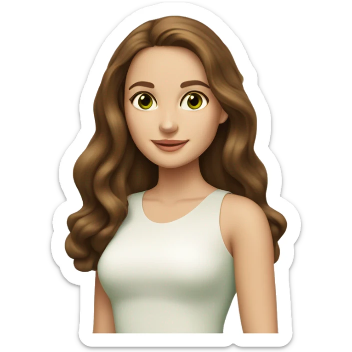 beautiful girl with long hair, brown hair, brown green eyes, looks like natalie portman, smiling at t sticker